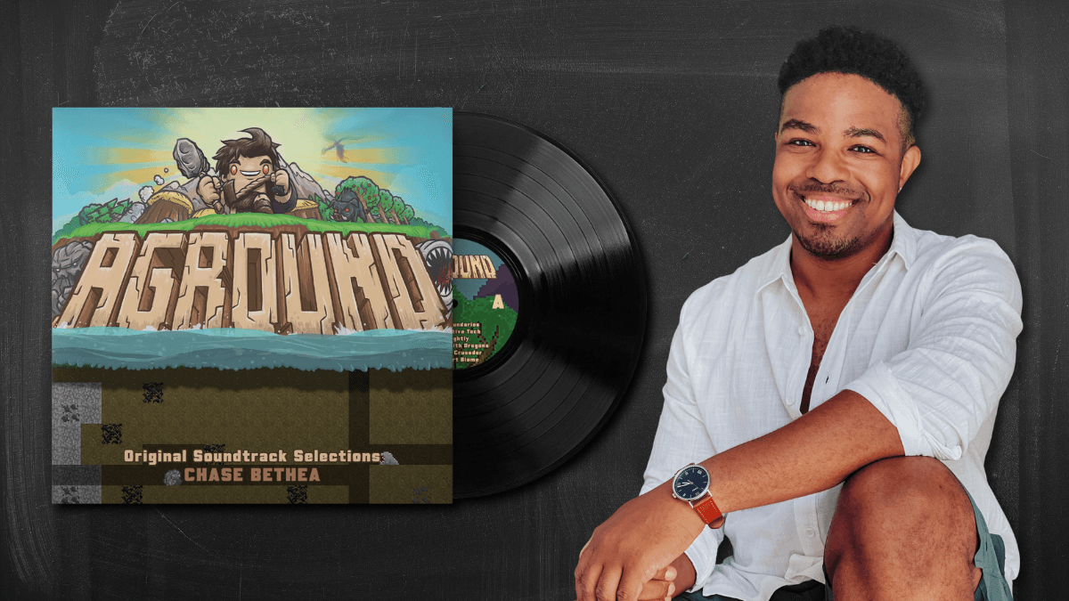 Chase Bethea with the Aground Original Soundtrack vinyl record